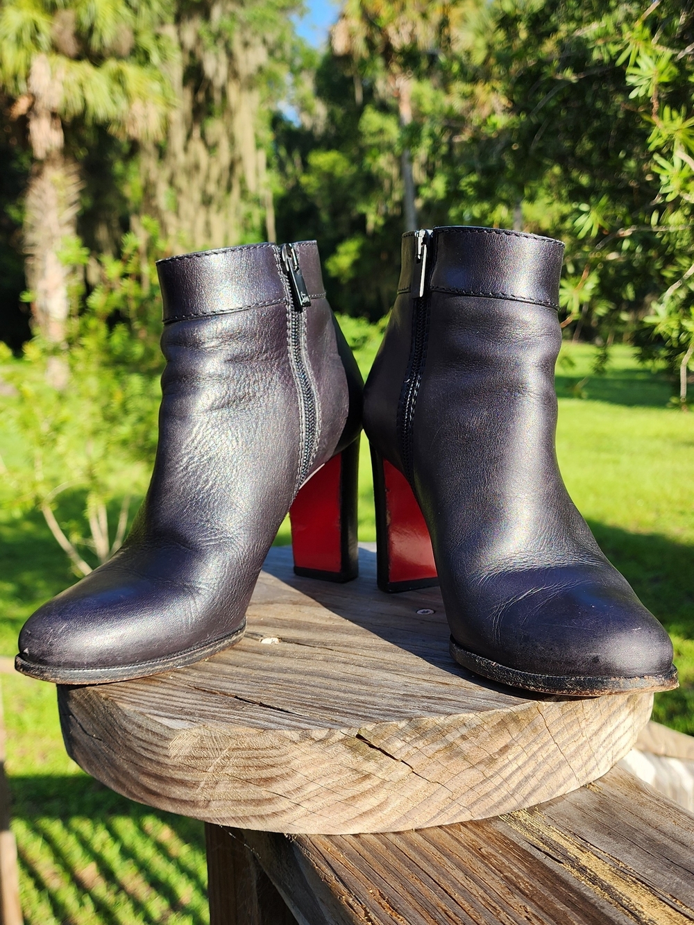 Christian Louboutin Black Leather Ankle Booties with Signature Red Heel